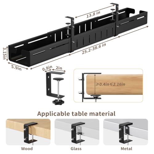 Under Desk Cable Management Tray,Expandable 25.2" – 38.6",Black
