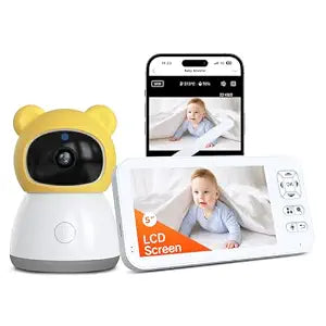 2K Smart WiFi Baby Monitor with Camera and Audio, 5" Display, Smartphone App, Auto Tracking, Cry & Motion Detection, Temp & Humidity Sensor, HD Night Vision