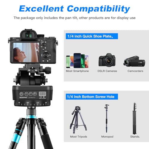 Soonpho M4 Motorized Rotating Panoramic Tripod Head, Remote Control 360° Pan Tilt Head with Mobile Phone Clip for DSLR Cameras, Camcorders, Smartphones, Tripod