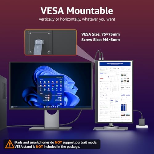 VisionOwl Portable Monitor for Laptop, IPS USB-C HDMI Travel Second Monitor for MacBook Pro Air, PC, PS5, Xbox, Portable Second Screen, Built-in Kickstand, Speakers, VESA Mountable - Image 6