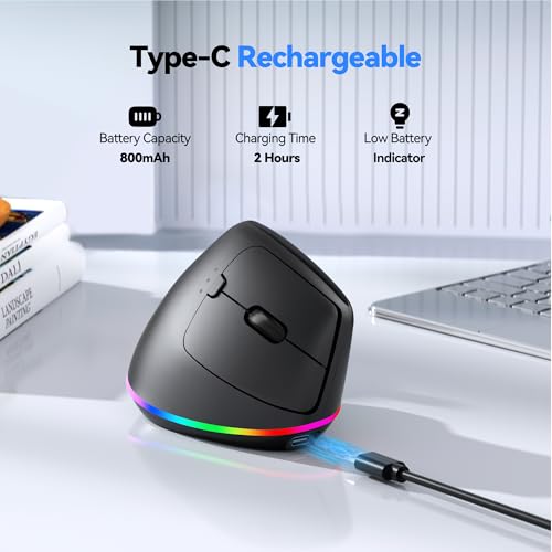 TECKNET RGB Bluetooth Ergonomic Mouse Rechargeable Wireless Multi-Device