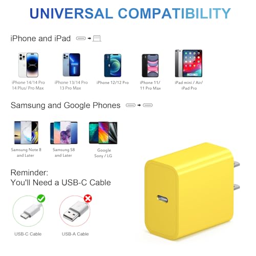 iPhone Charger Fast Charging 10FT 20W USB C Charger Block Super Fast Charger Cable Compatible with iPhone14/14 Pro Max/13/13Pro/12/12 Pro/11,iPad(Yellow - Image 7
