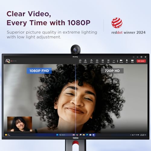 Lenovo FHD Webcam, 1080p Resolution, 30 fps, Dual Noise-Cancelling Microphones, AI Noise Cancellation and Enhanced Image Quality, Physical Privacy Shutter, Microsoft Terms Certified, Black