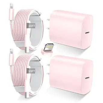 DiHines for iPhone 14 13 12 11 Fast Charger,10FT Long Fast Charging Lightning Cable with 20W USB C Charger Block for iPhone 14/14 Pro Max/13/13 Pro Max/12/12 Pro Max/11/11Pro/XS/Max/XR/X,iPad,Pink - Image 1