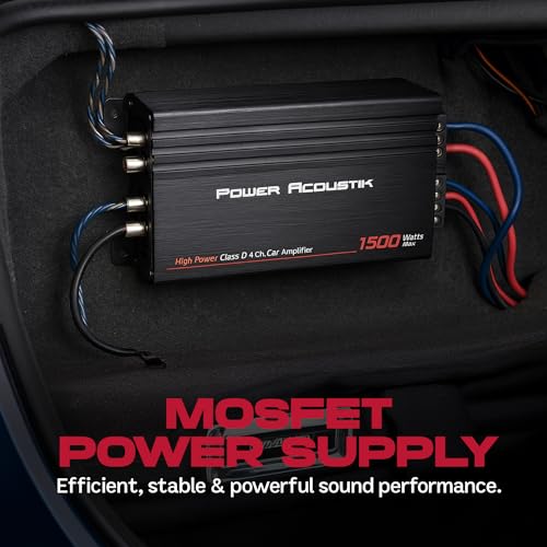 Power Acoustik 4 Channel Car Amplifier – 1500W Max Compact Class D Amp | Small 4-Channel Amp for Tight Installs | Powerful 4 Channel Audio Amp for Full-Range Systems