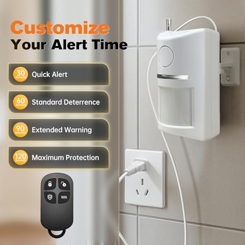 Wireless Motion Sensor Alarm & Doorbell Chime - AC Plug-in Security Alert with Remote - 90dB Infrared Detector for Business, Office & Garage (1 Motion Alarm + 1 Remote)