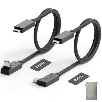 USB4 240W Right Angle USB C Cable 1.6ft (2-Pack) - 40Gbps USB-C to USB-C with Pouch, Thunderbolt 4/3 & PD Charging for MacBook Pro, iPhone 18, Gaming Monitor (Black)