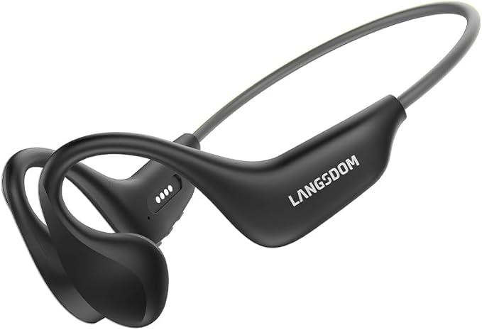 Langsdom BE20 Bone Conduction Sports Headphones with 16GB MP3, Bluetooth 5.4, IP68 Waterproof, Open-Ear Running Headset with Mic, 8.5H Playtime, Noise Reduction, Dual Connection (Black)