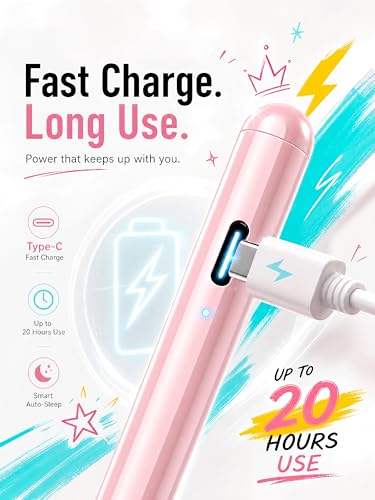 DRYMOKINI Stylus Pen, Active Stylus Pen Touch Screens Compatible for Android and i-OS Tablet/Phones, Rechargeable Universal Stylus Pencil Compatible for A-pple/i-Pad/Phone Tablet, Pink