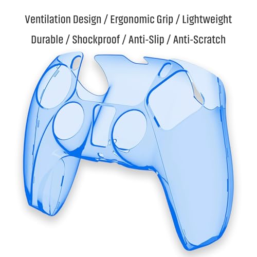 Semi-Transparent PC Case for PS5 Controller - Shockproof Cover with Anti-Slip Grip & Scratch - Resistant & Heat Ventilation (Blue)
