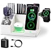 White Leather Desk Organizer with Wireless Charger – 3-in-1 Charging Station for Phone, Watch & Earbuds, 4-Compartment Remote & Office Supplies Caddy for Home Office, Gifts for Women & Men (white)