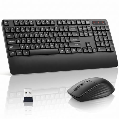 Wireless Keyboard and Mouse with Wrist Rest, 3 DPI Adjustable Mouse, 2.4G Lag-Free Cordless, Quiet and Soft Typing, Sleep Mode, Multimedia Keys, Compatible Windows Mac, Ideal for Business Home Office - Image 2