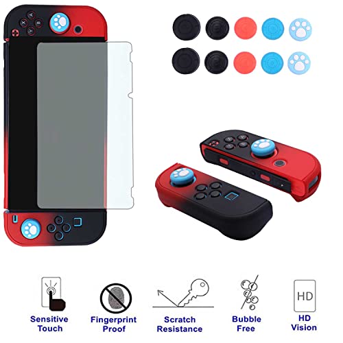 COMCOOL Dockable Case for Nintendo Switch 3 in 1 Protective Cover Case for Nintendo Switch and Joy-Con Controller with Screen Protector - Red Black