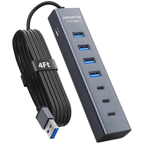 4Ft 7-Port USB Hub 3.0 for Desktop, 4 USB-A & 3 USB- | Computer Access - Image 2