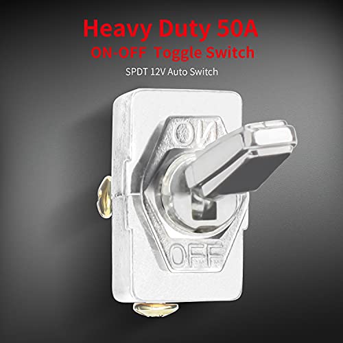 DaierTek Heavy Duty 50 Amp 12V Toggle Switch Automotive 2 Position ON Off Rocker Switch SPST 2 Pin Metal Chrome Plated Screw Terminal (2pcs)