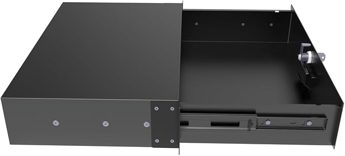 JINGCHENGMEI 2U Rack Drawer with Lock and Key, 19 Inch Rack Mount Server Cabinet Case, Sliding and Lockable Server Rack Drawer with Cable Management Holes, 10.8 inch Deep (2U10in)