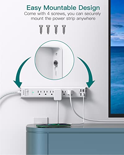 Power Strip Surge Protector with USB C - Flat Plug Extension Cord