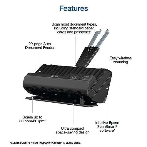 Epson Workforce ES-C320W Wireless Compact Document Scanner Duplex 20-pg ADF