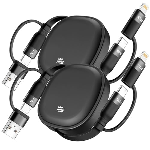 5 in 1 Retractable Cable,Multi Charging Cord for Multiple Devices,100W 2Pcs