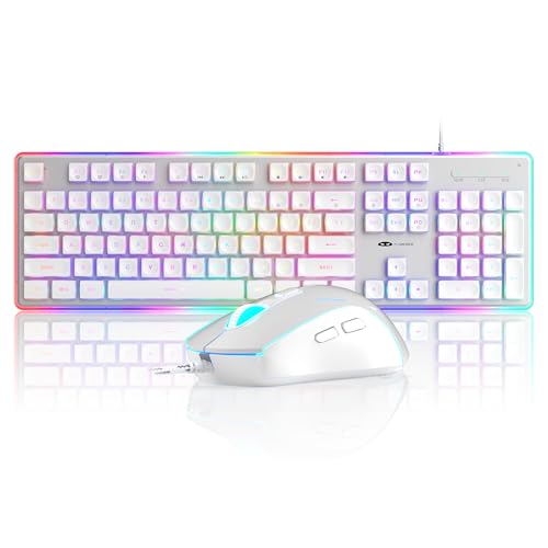 Camiysn Gaming Creamy Keyboard and Mouse, White 104 Keys RGB and 6 Speed RGB Mouse Combo, Pudding Keycaps Silent Computer Keyboard for Computer/PC/Laptop/Mac/Windows/Office - Image 2