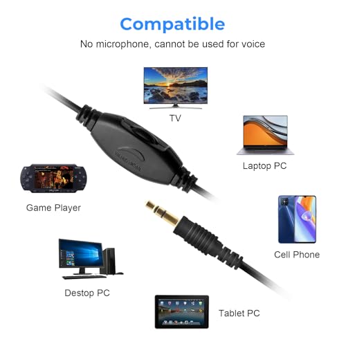 Extra Long Cord TV Headphones with Volume Control for Seniors