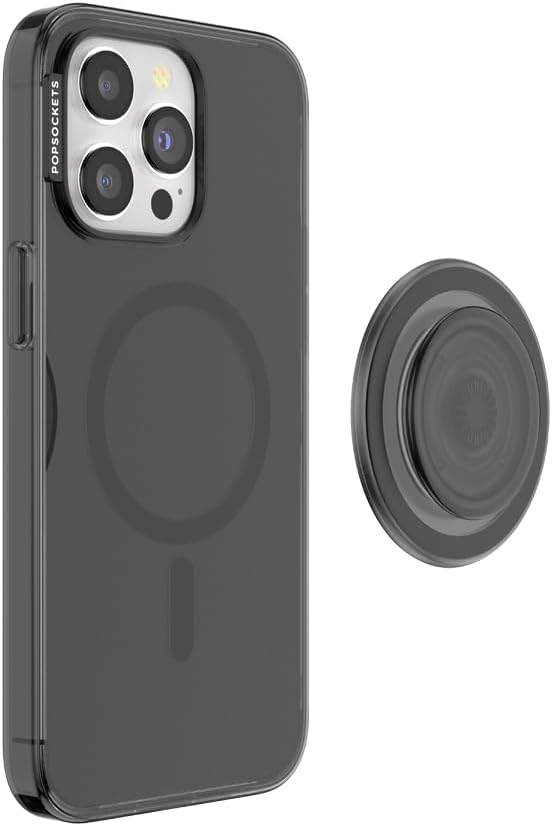 PopSockets iPhone 15 Pro Max Phone Case with MagSafe, Wireless Charging Compatible, Black - Translucent Black