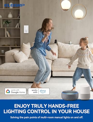 ELEGRP Smart Motion Sensor Switch, 2.4GHz Wi-Fi 3 Way Light Switch Compatible with Alexa & Google Assistant, APP Remote Control, Neutral Wire Required, UL Certified, No Hub Required (White, 1 Pack)