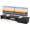 Dual Monitor Stand, 42.5 Inch Wood Monitor Riser with Drawers, 2 Tier Desktop Organizer for Computer Laptop TV, Large Screen Stand for Home Office Desk