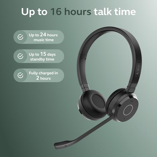 Jabra Evolve 65 TE (Third Edition) Wireless Headphones - Noise-Canceling Mic, 16 hrs Battery Life, Connectivity, Works with All UC Platforms Like Zoom & Google Meet, Black