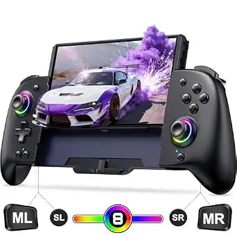 Spican Switch Controllers for Nintendo Switch/OLED Controller, Full-Size Switch Joy-pad for Better Handheld Mode, Switch Accessories Wireless Pro Controller with RGB Light/Battery/Turbo/Macro/4 Game Slot