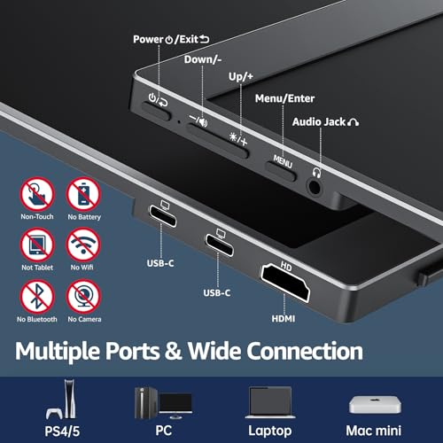 cocopar Portable Monitor 15.6 Inch 1080P FHD 60Hz 85% sRGB Travel Monitor with Speaker HDMI USB-C Second Screen for Laptop MacBook Surface PC Xbox PS4/5, VESA Mountable, with Cover - Image 5