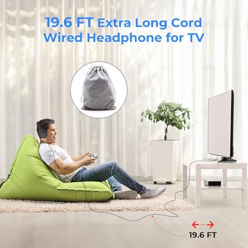 Extra Long Cord TV Headphones with Volume Control for Seniors