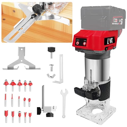 800W Cordless Wood Router Compatible With Milwaukee 18V Battery,30000RPM Brushless Motor Router Attach 12PCS 1/4" Router Bits,6 Speeds (NO Battery)