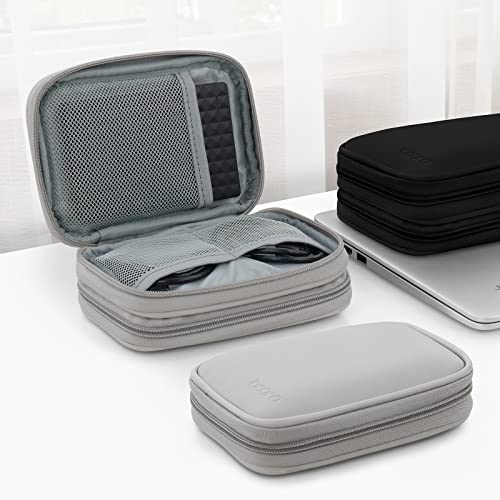 Dual Hard Drive Case Double Layers 2.5 inch External Drive Storage Carrying Bag Waterproof Shockproof for Organizing HDD and Electronic Accessories, PU Leather Gray