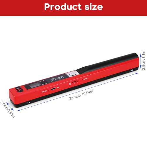 Portable Document Scanner - 900DPI Handheld Portable Scanner Image Scanner Scanning Wand A4 Colour Photo Mobile Scanners Handy Scan, JPG/PDF Format, with 16G SD Card (Red)