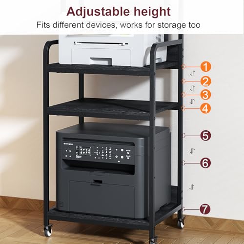 4 Tier Printer Stand with Wheels, Tall Printer Table with Storage