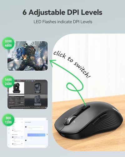 TECKNET Rechargeable Wireless Bluetooth Mouse with 4-Way Wheel, 3-Device