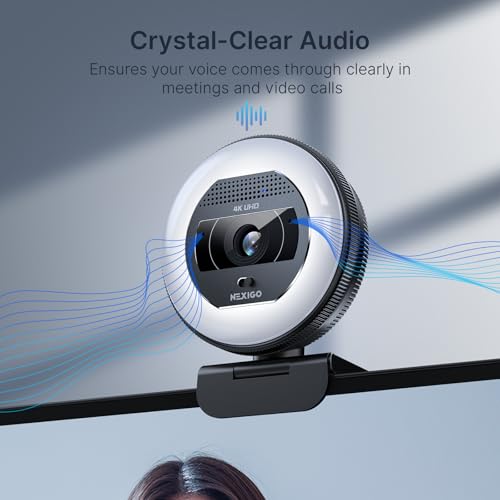 NexiGo N930E Pro, 4K Webcam with Ring Light, PDAF Autofocus, 1080P@60FPS, Dual Noise-Canceling Mics, Built-in Privacy Shutter, Web Cam for Streaming, Meeting, Gaming