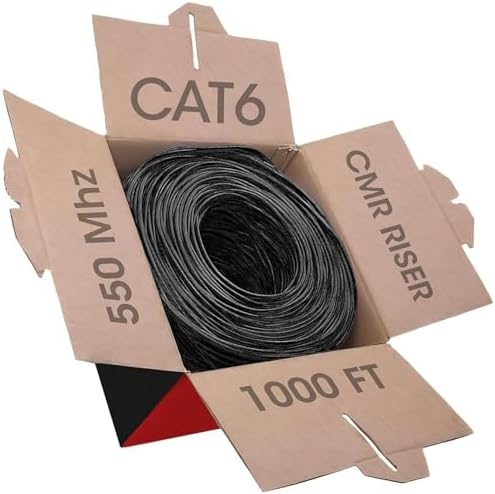 Big-A - Bulk Cat6 Cable 1000ft 23AWG Solid 4 Pair, Cat 6 Ethernet Cable Unshielded Twisted Pair (UTP), (CMR) 550MHz Internet Cable, Pull Box - Black