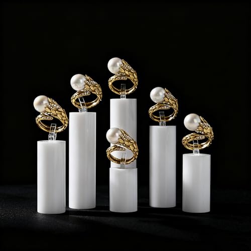 Oirlv White Acrylic Jewelry Display Stand Ring Showcase 7 PCS Holder