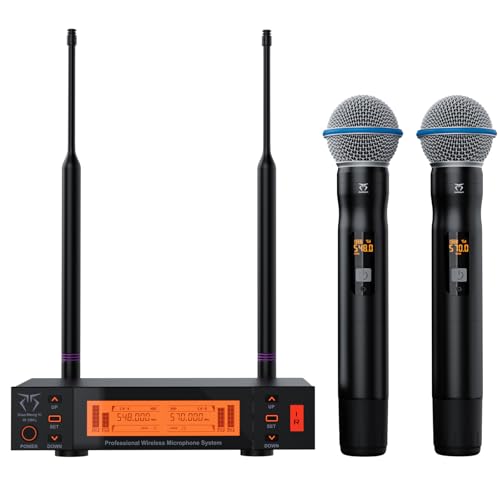 2-Channel Wireless Microphones System, 2 Metal Handheld Dynamic Mic Kit