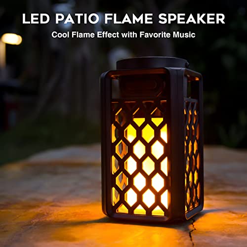 Outdoor Bluetooth Speakers, Led Flame Torch Lantern, Waterproof Wireless Speaker with Wall Mount/Stake/Hook, Camping Patio Accessories, 10W Stereo Sound, BT5.0, Cool Gadgets for Porch Garden Party