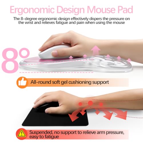 Clear Ergonomic Mouse Pad Wrist Support with Massage Design, Wrist Rest Pain Relief Mousepad with Gel&Non-Slip Silicone Base, Mouse Pads for Wireless Mouse & Desk