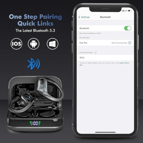 sajawass Wireless Earbuds Bluetooth 5.4 Headphones, Noise Canceling Ear Buds with 75hr Playtime, LED Power Display, IPX7 Waterproof Earphones Over Ear Earphones for Sports/Workouts