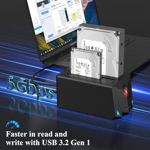 FIDECO USB 3.2 Gen 1 to Hard Drive Docking Station, Hard Drive Dock for 2.5 or 3.5 inch SATA I/II/III HDD SSD with Hard Drive Duplicator/Offline Clone Function and 2 USB Cables, Support UASP