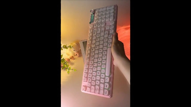 Wired Creamy Keyboard with Number Pad, 98-Key, Media Knob, RGB Backlit-Pink - Image 8