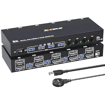 DP KVM Switch 4 Computers 2 Monitors, Reyoten Quad Computers KVM 8K@60Hz