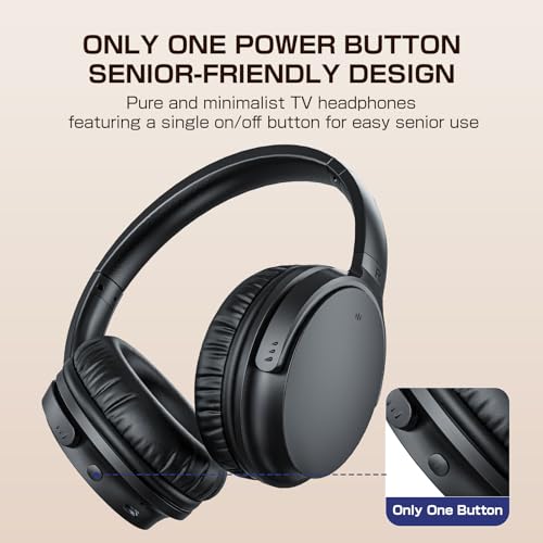 Wireless TV Headphones for Seniors, AptX Low Latency, One Button Design Over-Ear TV Headset with USB Transmitter (Optical/RCA/AUX/USB), Louder & Clearer for Hard of Hearing, 20H Playtime, Plug & Play