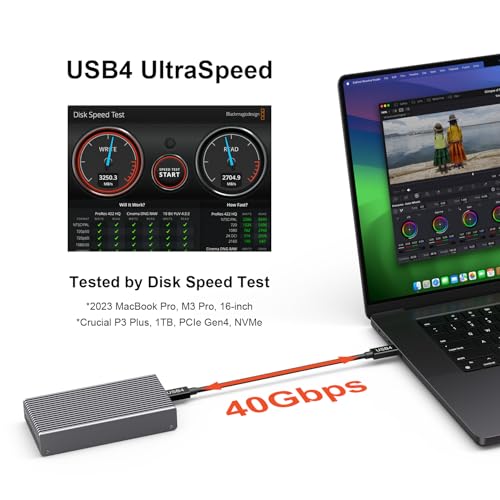 Qwiizlab Fanless 40Gbps USB4 SSD Enclosure with Aluminum Chasiss, Compatible with Thunderbolt 5/4/3. Supports PCIe M.2 NVMe up to 8TB, Gray (SSD Not Included)