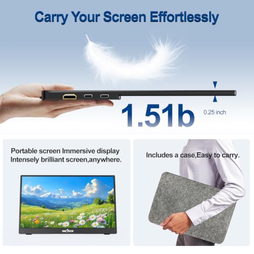 InnoView Portable Monitor 15.6" 1080P for Laptop with Protective Sleeve, Built-in 90° Adjustable Stand USB C HDMI Ultra-Slim Portable Laptop Monitor for MacBook Phone PS Xbox Switc